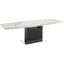 Olivia Dining Table In White Marbled Porcelain Top On Glass With Dark Gray Oak Base