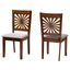 Olympia Fabric and Wood Dining Chair Set of 2 In Grey and Walnut Brown