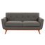 Opal Linen Tufted Loveseat In Slate Grey And Dark Brown