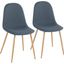 Pebble Contemporary Chair In Natural Wood Metal And Blue Fabric - Set Of 2