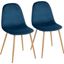Pebble Contemporary Chair In Natural Wood Metal And Blue Velvet - Set Of 2