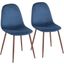 Pebble Contemporary Chair In Walnut Metal And Blue Velvet - Set Of 2