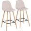 Pebble Mid-Century Modern Barstool In Natural Metal And Beige Fabric - Set Of 2