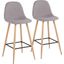 Pebble Mid-Century Modern Barstool In Natural Metal And Light Grey Fabric - Set Of 2