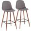 Pebble Mid-Century Modern Barstool In Walnut Metal And Charcoal Fabric - Set Of 2