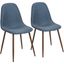 Pebble Mid-Century Modern Dining/Accent Chair In Walnut And Blue Fabric - Set Of 2