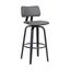 Pico 26 Inch Swivel Black Wood Counter Stool In Gray Faux Leather with Black Metal