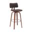 Pico 30 Inch Swivel Walnut Wood Bar Stool In Brown Faux Leather with Chrome