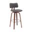 Pico 30 Inch Swivel Walnut Wood Bar Stool In Gray Faux Leather with Chrome