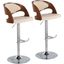 Pino Mid Century Modern Adjustable Barstool With Swivel In Walnut And Cream Faux Leather Set Of 2