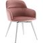 Pirouette Arm Dining Chair In Pink Fabric With Swivel Polished Stainless Steel Base