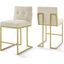 Privy Gold Beige Gold Stainless Steel Upholstered Fabric Counter Stool Set of 2 EEI-4154-GLD-BEI