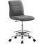 Ripple Armless Vegan Leather Drafting Chair In Silver Gray