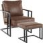 Roman Industrial Lounge Chair And Ottoman In Black Metal And Espresso Faux Leather
