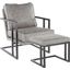 Roman Industrial Lounge Chair And Ottoman In Black Metal And Grey Faux Leather