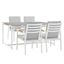 Royal 5-Piece White Aluminum and Teak Outdoor Dining Set with Light Gray Fabric