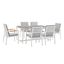 Royal 7-Piece White Aluminum and Teak Outdoor Dining Set with Light Gray Fabric