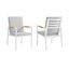 Royal White Aluminum and Teak Outdoor Dining Chair Set of 2 with Light Gray Fabric