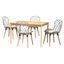 Sabelle Rattan and Wood 5 Piece Dining Set In Light Blue and Natural Brown