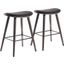 Saddle 26 Inch Contemporary Counter Stool In Grey Wood And Black Faux Leather With Black Metal - Set Of 2