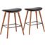 Saddle 26 Inch Mid-Century Modern Counter Stool In Walnut And Black Faux Leather - Set Of 2