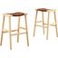Saoirse Faux Leather Wood Bar Stool Set of 2 In Natural Brown