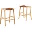 Saoirse Faux Leather Wood Counter Stool Set of 2 In Natural Brown