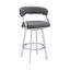 Saturn 26 Inch Counter Height Swivel Gray Faux Leather and Brushed Stainless Steel Bar Stool