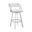 Scranton 30 Inch Swivel White Faux Leather and Silver Metal Bar Stool
