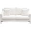 Seattle Loose Back Loveseat in White Linen with Polished Silver Metal Leg