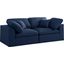Serene Linen Textured Fabric Deluxe Comfort Modular Sofa In Navy
