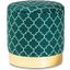 Serra Glam And Luxe Teal Green Quatrefoil Velvet Fabric Upholstered Gold Finished Metal Storage Ottoman
