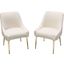 Set of 2 Quinn Dining Chairs with Vertical Outside Pleat Detail and Contoured Arm in Cream Velvet with Brushed Gold Metal Leg