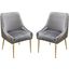 Set of 2 Quinn Dining Chairs with Vertical Outside Pleat Detail and Contoured Arm in Grey Velvet with Brushed Gold Metal Leg
