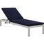 Shore Outdoor Patio Aluminum Chaise with Cushions In Silver Navy
