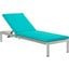 Shore Outdoor Patio Aluminum Chaise with Cushions In Silver Turquoise