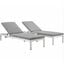 Shore Silver Gray 3 Piece Outdoor Patio Aluminum Chaise with Cushions