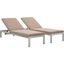 Shore Silver Mocha Chaise with Cushions Outdoor Patio Aluminum Set of 2