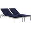 Shore Silver Navy Chaise with Cushions Outdoor Patio Aluminum Set of 2