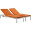 Shore Silver Orange Chaise with Cushions Outdoor Patio Aluminum Set of 2