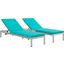 Shore Silver Turquoise 3 Piece Outdoor Patio Aluminum Chaise with Cushions