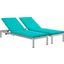 Shore Silver Turquoise Chaise with Cushions Outdoor Patio Aluminum Set of 2