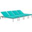 Shore Silver Turquoise Chaise with Cushions Outdoor Patio Aluminum Set of 4