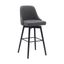 Sicily 30 Inch Swivel Black Wood Bar Stool In Gray Faux Leather