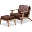 Sigrid Mid-Century Modern Dark Brown Faux Leather Effect Fabric Upholstered Antique Oak Finished 2-Piece Wood Armchair And Ottoman Set