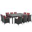 Sojourn 11-Piece Outdoor Patio Sunbrella Dining Set In Canvas Red