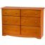 Solid Wood 6-Drawer Double Dresser In Honey Pine
