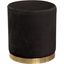 Sorbet Round Accent Ottoman in Black Velvet with Gold Metal Band Accent