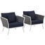 Stance White Navy Arm Chair Outdoor Patio Aluminum Set of 2