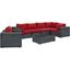 Summon Canvas Red 7 Piece Outdoor Patio Sunbrella Sectional Set EEI-1892-GRY-RED-SET